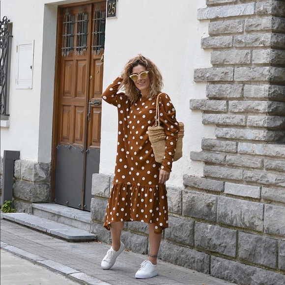 GORGEOUS ZARA NWT Polka Dot Brown Dress - Picture 3 of 7